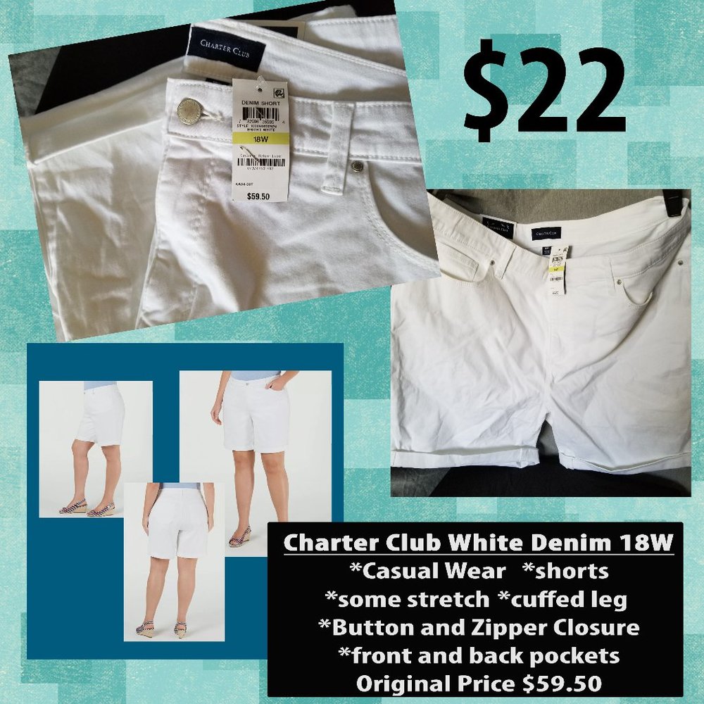 Charter Club White Denim Shorts 18W